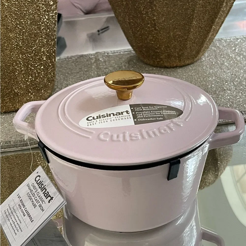 New Cuisinart Pink/ Color Cast Iron Dutch Oven 3QT